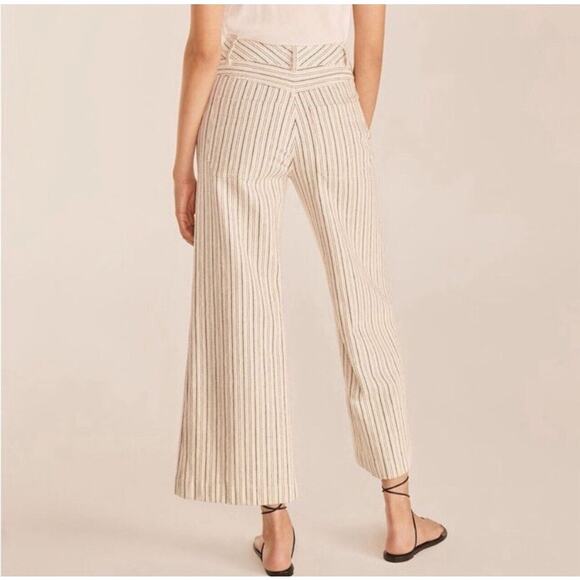 Rebecca Taylor Striped Jeans US 2 Cream Wide Leg Twill Pants Boho Preppy Coastal - Picture 3 of 16